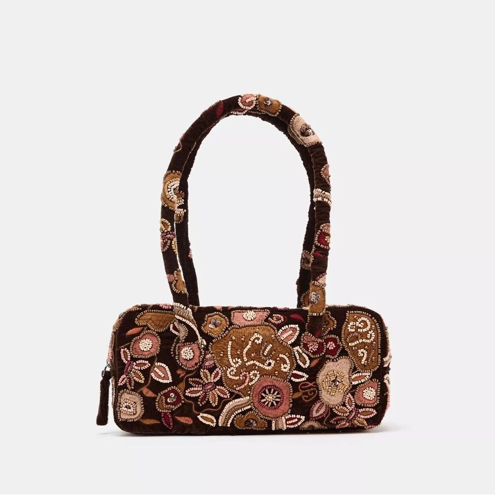 ZARA EMBROIDERED SHOULDER BAG